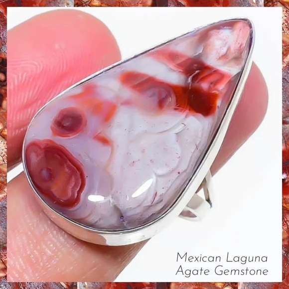 Mexican Laguna Agate Gemstone Handmade Boho Ring - Picture 3 of 5